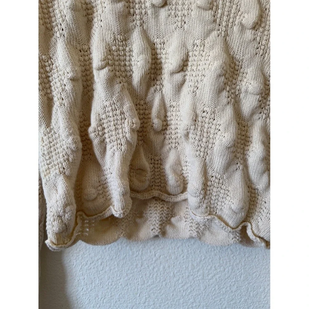 Anthropologie Womens Cream Cable Knit Crop Sweater Bobble Texture Size M